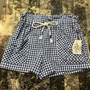 Blue Plaid Linen Blend Indigo Rein Women's Shorts
